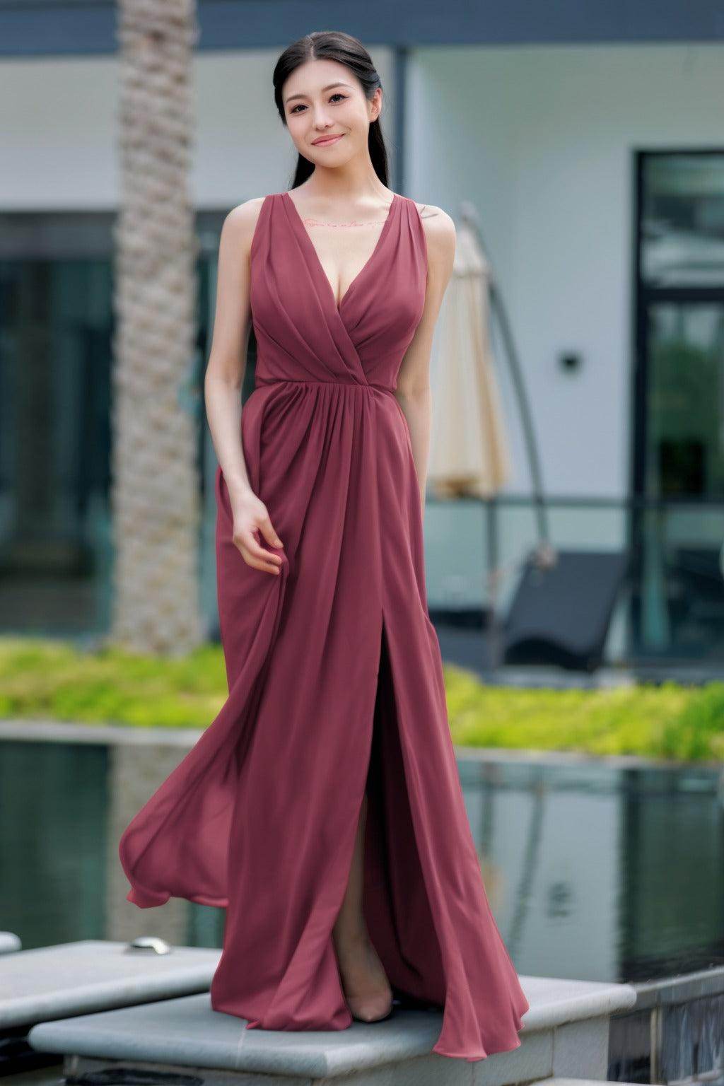A-Line Floor Length Chiffon Bridesmaid Dress CB0708 - COCOMELODY